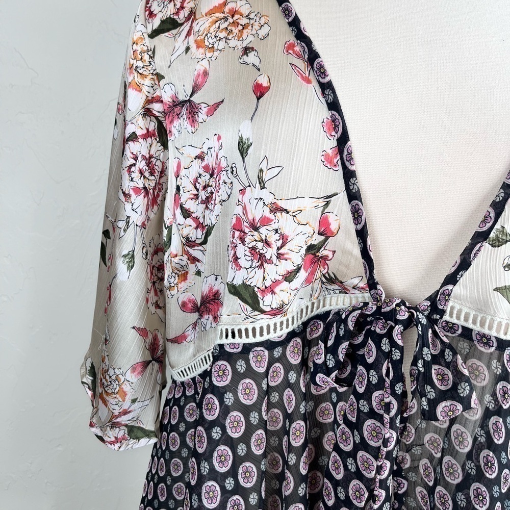 Kori Boho Mixed Print Asymmetrical Flutter Sleeve… - image 3